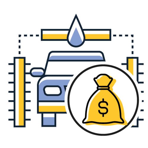 Don's illustration of a car wash with a money bag